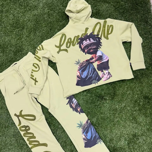 Stone Washed Sun Faded 350gsm Custom Plus Size Chándal de gran tamaño Pantalones de chándal y Sudadera con capucha Conjunto de 2 piezas para hombres - Product Image 1