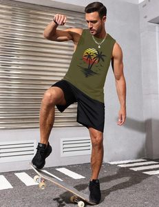 Débardeurs musclés sans manches pour hommes style hawaïen de plage patriotique cocotier grande taille disponible - Product Image 5