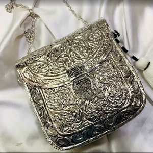 Elegant Fashion Metal Tassel <b>Clutch</b> Purse for Women Party Wear <b>Wedding</b> Event Pearl Embellished Design Premium Ladies Handbag - Product Image 1