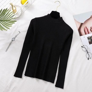 Cómodo jersey de lana suéter moda mujer medio cuello alto tejido mujer Jersey manga larga invierno suave blusa elástica - Product Image 2