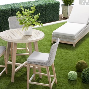 Modern Light Grey Rattan Bar <b>Stool</b> With Wooden Frame And Cushion Seat For <b>Outdoor</b> Garden Use - Product Image 6
