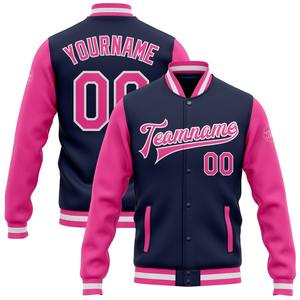 Vente en gros dans l'industrie directe Bomber décontracté hiver personnalisé bleu marine rose-blanc veste bicolore Varsity Letterman - Product Image 1