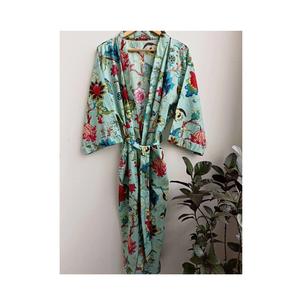 Export Quality 100% Cotton Green Kimono Robe Handmade Floor-Length <b>Night</b> Gown Ruffles Natural Sleepwear Best Bulk Casual <b>Dresses</b> - Product Image 1