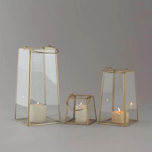 Home Craft Exports Modern Brass Hanging <b>Lantern</b> Set Of 3 Decorative Glass Finish Tea light Candle Holder For Home & Party Decor - Product Image 1