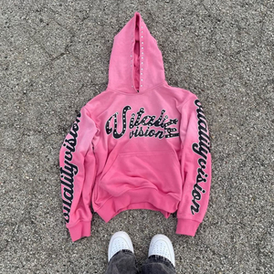 เสื้อมีฮู้ดแนวสตรีทเสื้อมีฮู้ดประดับพลอยเทียมสไตล์วินเทจเสื้อมีฮู้ดลายเฟรนช์เทอร์รี่ซีดจาง - Product Image 4