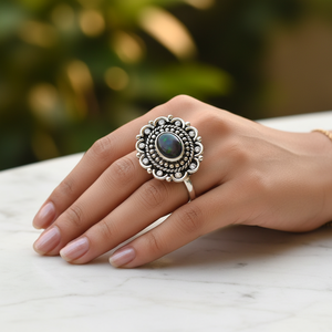 Bague Statement en Argent 925 avec Onyx Noir pour Femme, Bijoux Fins avec Pierre Naturelle, Rhodium, Hypoallergénique, Résistant au Ternissement - Product Image 1