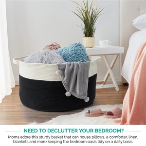 <b>Large</b> High Quality Woven Cotton Rope Laundry <b>Basket</b> with Handles Decorative <b>Storage</b> <b>Basket</b> <b>for</b> Clothes Toys Fabric Material - Product Image 4