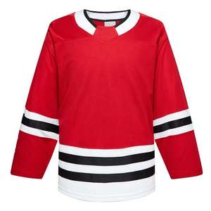 Jersey de Hockey sobre Hielo Personalizado, Uniforme de Equipo a Rayas Rojas, Negras y Blancas, Logotipo Personalizado, Nombre del Jugador, Número 22, Ropa de Entrenamiento Profesional - Product Image 1