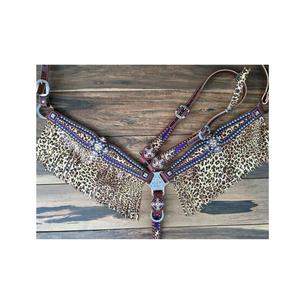 Ensemble de bride et de collier de poitrail en cuir de cheval coloré, orné de perles, fait à la main, personnalisable, couleur western, 67 chevaux - Product Image 6