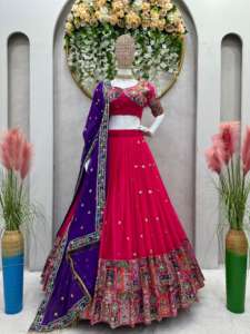 Nuevo diseño más vendido Foux Gorgette Womens Lehenga Choli para uso de regalo con trabajo de hilo disponible a precio asequible - Product Image 2