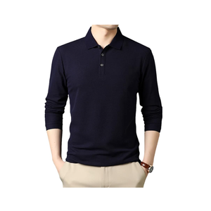 เสื้อโปโลแขนยาวสำหรับผู้ชายผ้าถักสีพื้นระบายอากาศได้ดี - Product Image 4