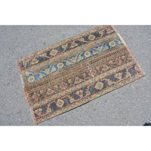 Alfombra Turca Vintage Étnica Negra y Azul de 2.5x3.8 pies, Kilim Clásico de Lana con Parches de Látex, Diseño Rectangular Tipo Rompecabezas para Comedor, Ecológica - Product Image 4