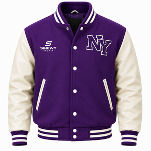 SINEWY Men's <b>Purple</b> Varsity Jacket With NY Embroidery Preppy Style Turn-down Collar Regular Fit Autumn Wear - Product Image 1