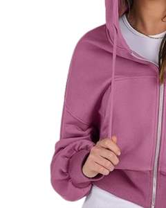 Sudadera Corta con Capucha y Cremallera Color Malva para Mujer, Manga Larga, Informal, para Calle, Moda de Invierno, Uso Diario - Product Image 4