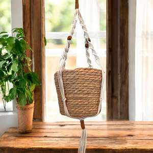 Macrame ที่แขวนต้นไม้แขวนผนังขนาดเล็กกระถางขนาดเล็กทำด้วยมือสไตล์โบโฮจากอินเดีย - Product Image 2