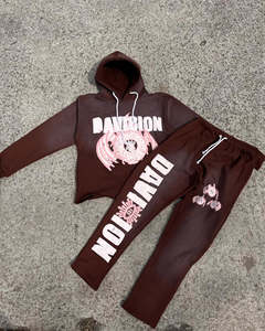 Survêtements de jogging de haute qualité pour adultes, en molleton lourd, imprimé à l'écran, effet délavé, coupe régulière, sweat-shirts à capuche, pantalons de survêtement évasés - Product Image 2