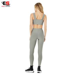 Vêtements d'entraînement de fitness taille haute pour femmes Logo personnalisé Ensembles de yoga deux pièces Soutien-gorge à carreaux et leggings Ensemble de yoga grande taille - Product Image 5