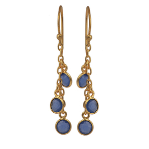 Iolite Quartz Gemstone Gold-Plated Dangle Drop <b>Earrings</b> <b>Handmade</b> Triple Layer Cute Fashionable Round Shape Jewelry Gift - Product Image 2