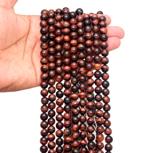 Natural Crystal Necklace with Smooth Tiger Eye <b>Beads</b> Polished <b>Red</b> Stone Jewelry Loose Strand Wholesaler Gemstone for Healing - Product Image 6