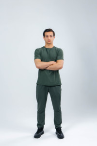 7saber Premium Quality Olive <b>Green</b> Men's Sporty Embossed Printed Breathable 300g Nonwoven <b>Silk</b> Cotton Seamless Stand Collar Set - Product Image 5