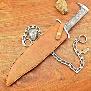 Couteau Bowie de grande taille fait à la main avec garde en acier inoxydable, manche en bois, étui en cuir, couteau de survie et de chasse, OEM ODM pris en charge - Product Image 3
