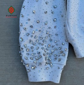 Sweat à capuche zippé en strass blanc 100% coton tricoté Sweat-shirt d'hiver de créateur Vêtement de rue de festival Veste Sweat-shirt décontracté de luxe - Product Image 5