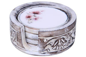 Decorative <b>Mirror</b> Round Wooden 5mm Thickness with Metal Iron Frame Luxury Rustic Whitewashed Finish and <b>Gold</b> Design - Product Image 2