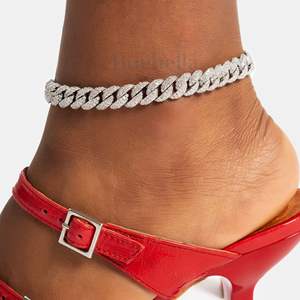 Bracelet de cheville cubain en diamant Moissanite taille ronde plaqué or blanc 14 carats 8.5mm pour femmes bijoux fins élégants - Product Image 2