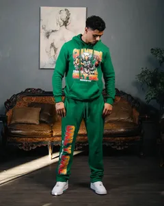 ชุดวอร์ม2ชิ้นแบบมีฮู้ด & กางเกงผ้าฝ้าย100% พิมพ์ลายล้างกรดสไตล์วินเทจชุดวิ่งจ๊อกกิ้งกางเกงบานมีฮู้ด & กางเกงวอร์ม - Product Image 1