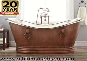 Bañera independiente de cobre obstaculizada grande de estilo de diseño antiguo, fabricante indio, exportador, utensilios de baño - Product Image 6