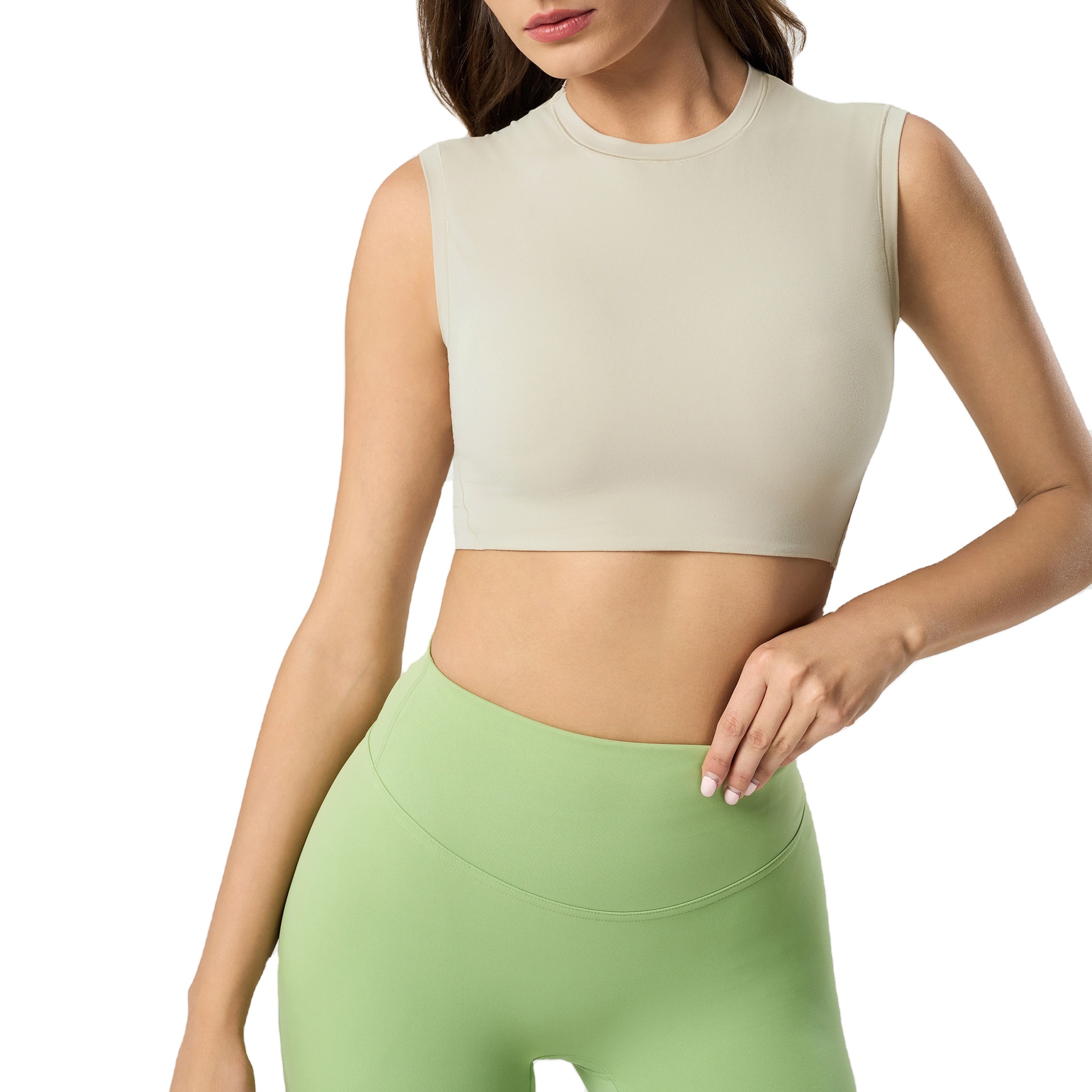 CUstom Wholesale Women Sleeveless Yoga Crop Top High Neck Fitness Gym Workout Tank Top Athletic Activewear Sports Top
