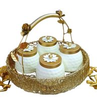 Panier-cadeau en aluminium doré avec 2 bocaux pour anniversaire de mariage, boîte de rangement pour fruits secs et sucrés