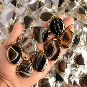 Agate naturelle à bandes noires en argent allemand plaqué or Cabochon bijoux en pierres précieuses pendentif fait main cristal guérison pendentif en vrac - Product Image 2