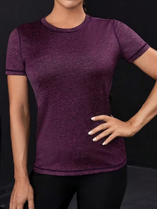Camiseta Elegante Casual para Mujer, Cuello Redondo, Tejido de Punto con Mezcla de Spandex, Color Sólido, Corte Ajustado, Transpirable, para Verano, Bangladesh - Product Image 3