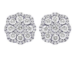 Boucles d'oreilles élégantes classiques à grappe florale avec diamants de laboratoire de clarté VS1-VS2 serties en or 10 carats, parfaites pour les femmes - Product Image 1