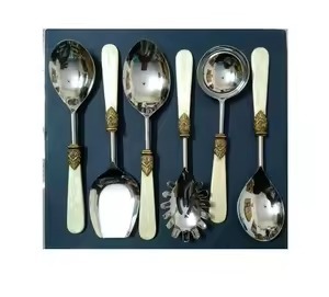 Ensemble de saladier en métal de qualité supérieure avec poignée en nacre Cuillère et fourchette design pour table à manger moderne - Product Image 2