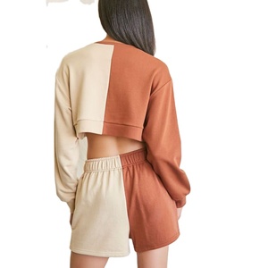 Traje de jogging personalizado para mujer Conjunto corto de dos piezas Bloque de color Causal Sudadera con capucha Conjuntos cortos Conjunto de dos piezas Mujer Algodón 2026 - Product Image 3