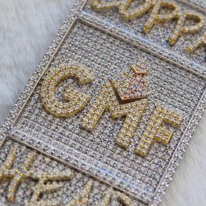 Colgante cuadrado chapado en oro blanco de 14K, colgante de diamante de tamaño personalizado totalmente helado, letras personalizadas de moissanita idealista para personalizar - Product Image 2