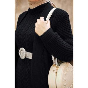 Autumn Casual <b>Knitted</b> Wool Cardigan <b>Set</b> Ruffled Collar Crocheted Weaving Printed Pattern Pleated Decoration Formal Style Black - Product Image 3