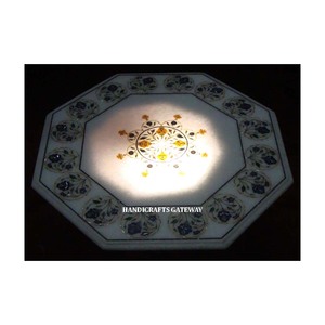 Beau dessus de table traditionnel de forme octogonale en marbre blanc incrusté pour l'acheteur au meilleur prix Dessus de table en marbre blanc de première classe - Product Image 1