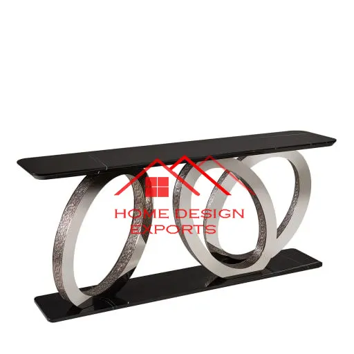 シルバー仕上げの金属製コンソールテーブル用の黒色大理石売れ筋高級ホームホテルの装飾金属製コンソールテーブル