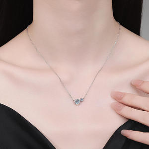Collier en argent sterling 925 avec chaîne à maillons en moissanite, pendentif bulle française, 2 pierres, charme de luxe, cadeau de mariage, bijoux fins pour femmes - Product Image 6