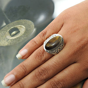 แหวนรูปวงรีอัญมณีรูปตาเสือธรรมชาติทำด้วยมือ925เงินสเตอร์ลิงเครื่องประดับโบฮีเมียนสินค้าจำนวนมาก - Product Image 2