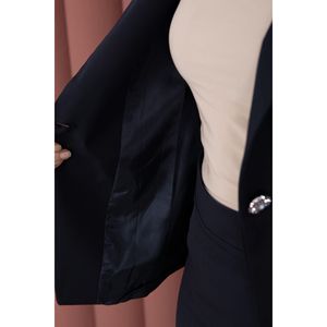 Conjunto de Dos Piezas de Blazer y Falda Azul Marino, Estilo Formal y Casual con Decoración de Botones - Product Image 5