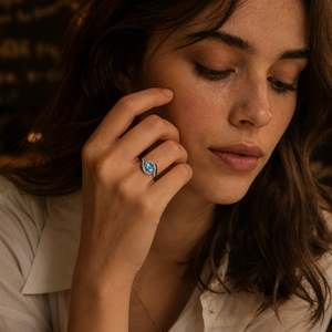 Anillo de Promesa Jeulia Parallel Meet de Dos Tonos con Corte de Medusa Azul - Product Image 5