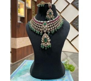 Classic Premium Quality <b>Gold</b> Plated Kundan Stones Look <b>Necklace</b> <b>Set</b> With <b>Earrings</b> for Wedding Wear Collection For Women - Product Image 1