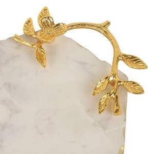 Nikkispride ถาดเสิร์ฟหินอ่อนรูปแปดเหลี่ยมพร้อมที่จับโลหะเคลือบทอง - Product Image 4