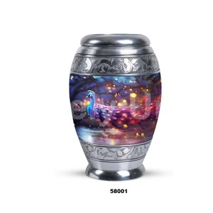 Aluminium <b>Peacock</b> Theme Keepsake Cremation Adult Urn for Human Ashes With Free Velvet <b>Bag</b> - Product Image 3