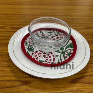 Red Green Eco-Friendly Cotton Quilted Piping <b>Drink</b> <b>Coasters</b> 5x5" Handmade Block Print Tea Mug Mats Boho Table Decor Kitchen - Product Image 6