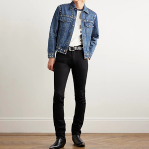 Chaqueta de Lona de Alta Calidad para Hombre, con Cuello Alto, Adornada con Pedrería, Servicio OEM, Logotipo Personalizado, Mezclilla de Algodón - Product Image 3